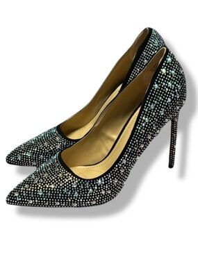 Rouge Helium Black Stiletto Heels with Rhinestones